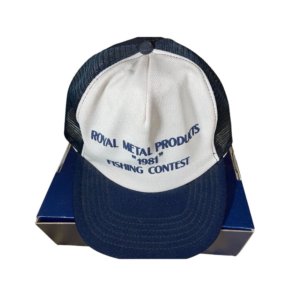 Vintage 1981 Truckers Hat Cap Royal Metal Products Fishing Contest Mesh No Foam
